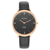 Titan Women's Edge Watch Analog Black Dial With Black Leather Strap, 2655WL01